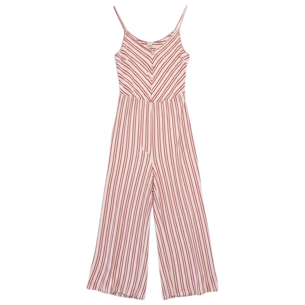 Caution to the Wind Jumpsuit Womens L Coastal Nautical French Girl Striped Red